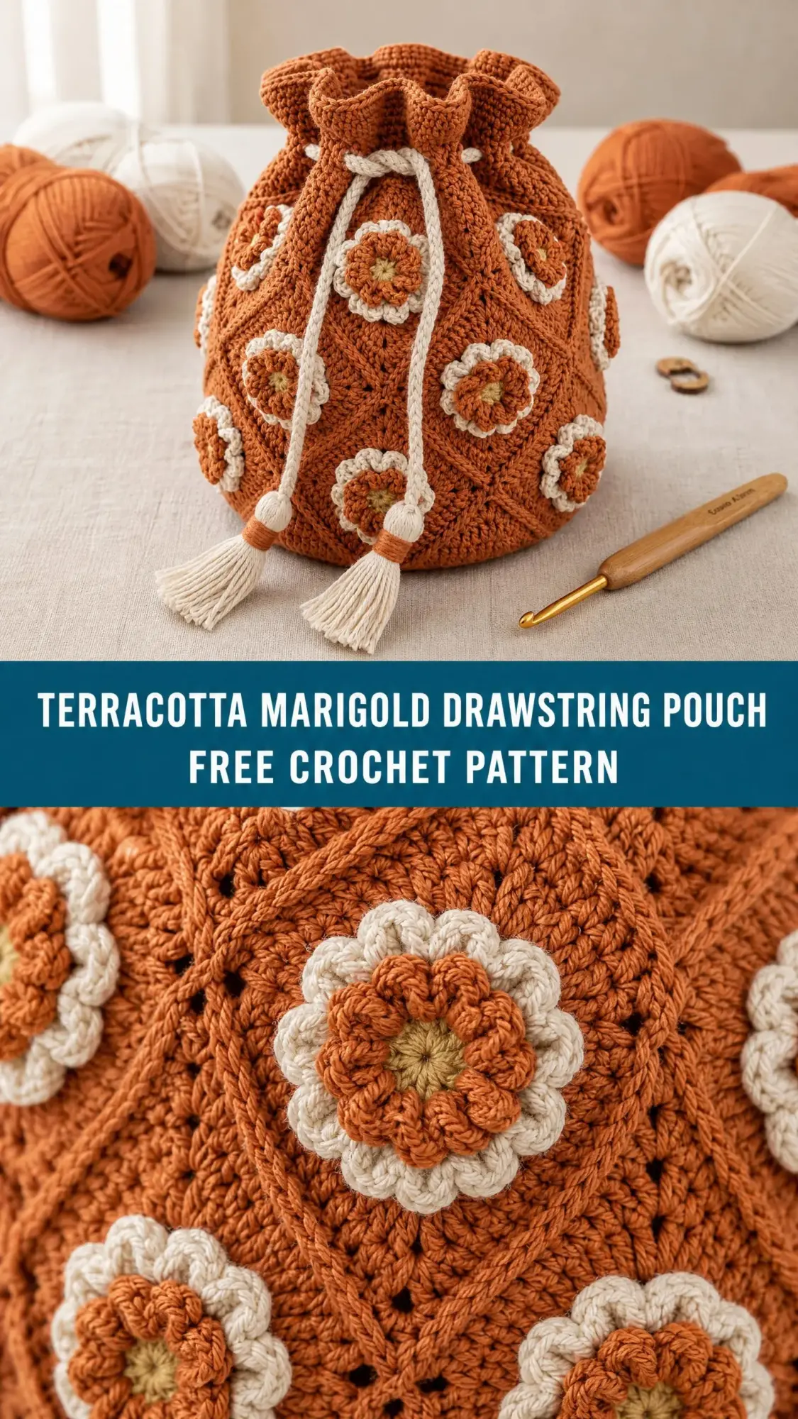 Terracotta Marigold Drawstring Pouch Free Crochet Pattern