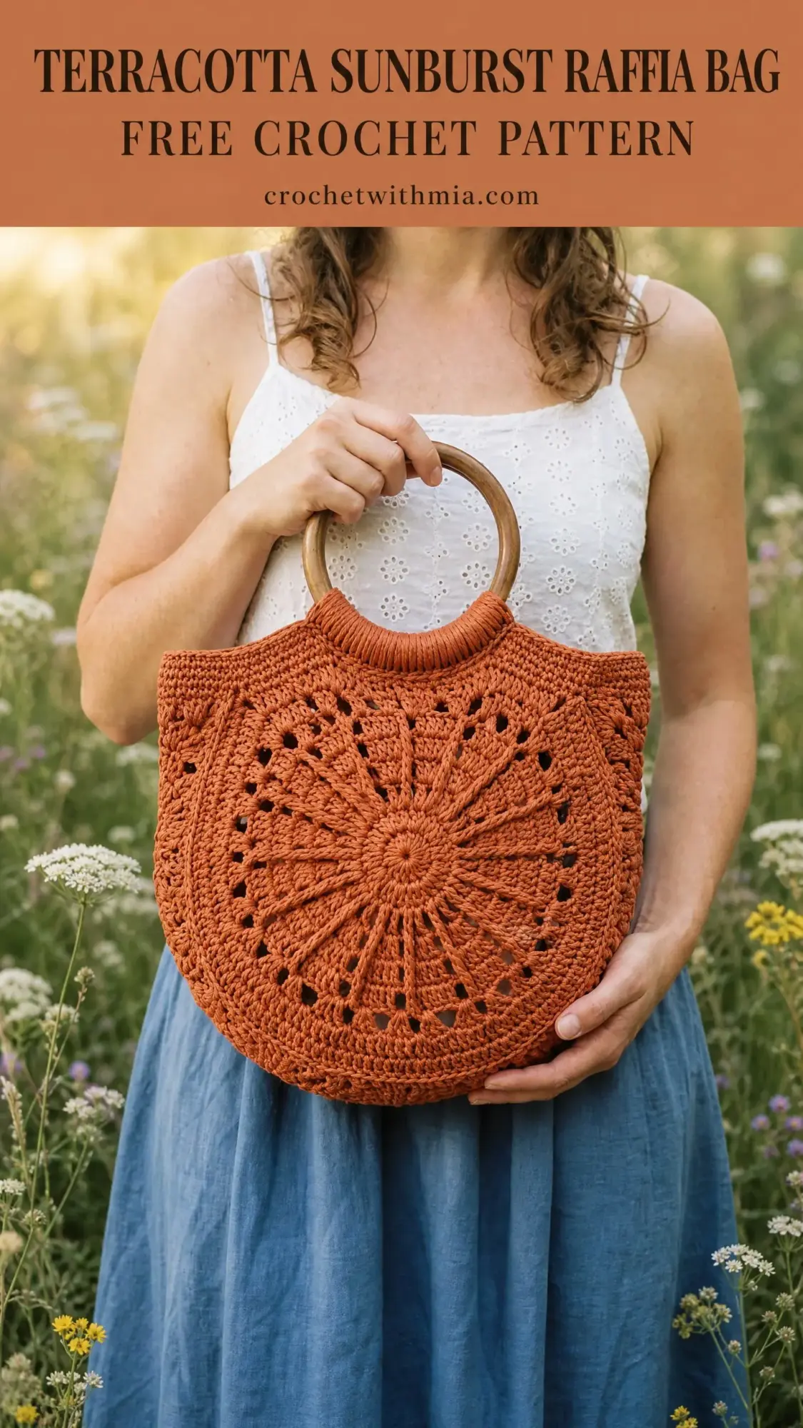 Terracotta Sunburst Raffia Bag Free Crochet Pattern