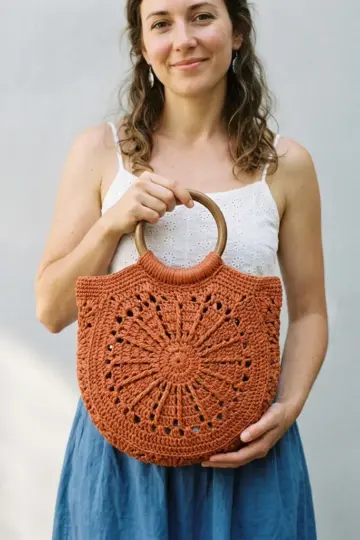 Terracotta Sunburst Raffia Bag Free Crochet Pattern