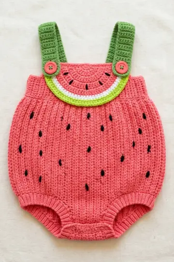 Watermelon Baby Romper Free Crochet Pattern