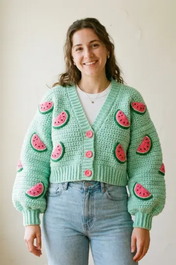 Watermelon Summer Cropped Cardigan Free Crochet Pattern