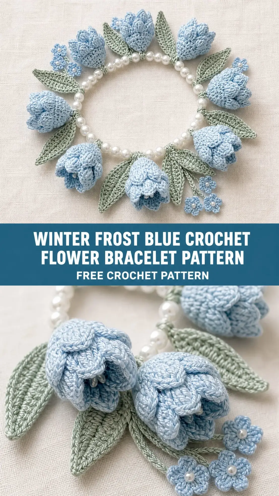 Winter Frost Blue Crochet Flower Bracelet Pattern