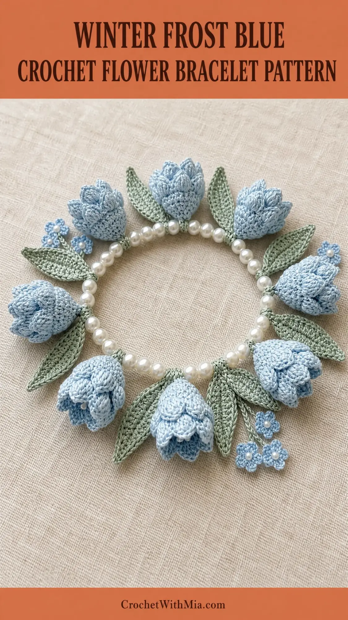 Winter Frost Blue Crochet Flower Bracelet Pattern