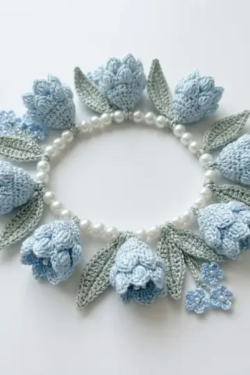Winter Frost Blue Crochet Flower Bracelet Pattern