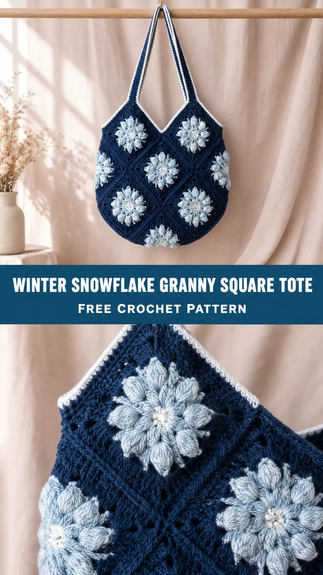 Winter Snowflake Granny Square Tote Free Crochet Pattern