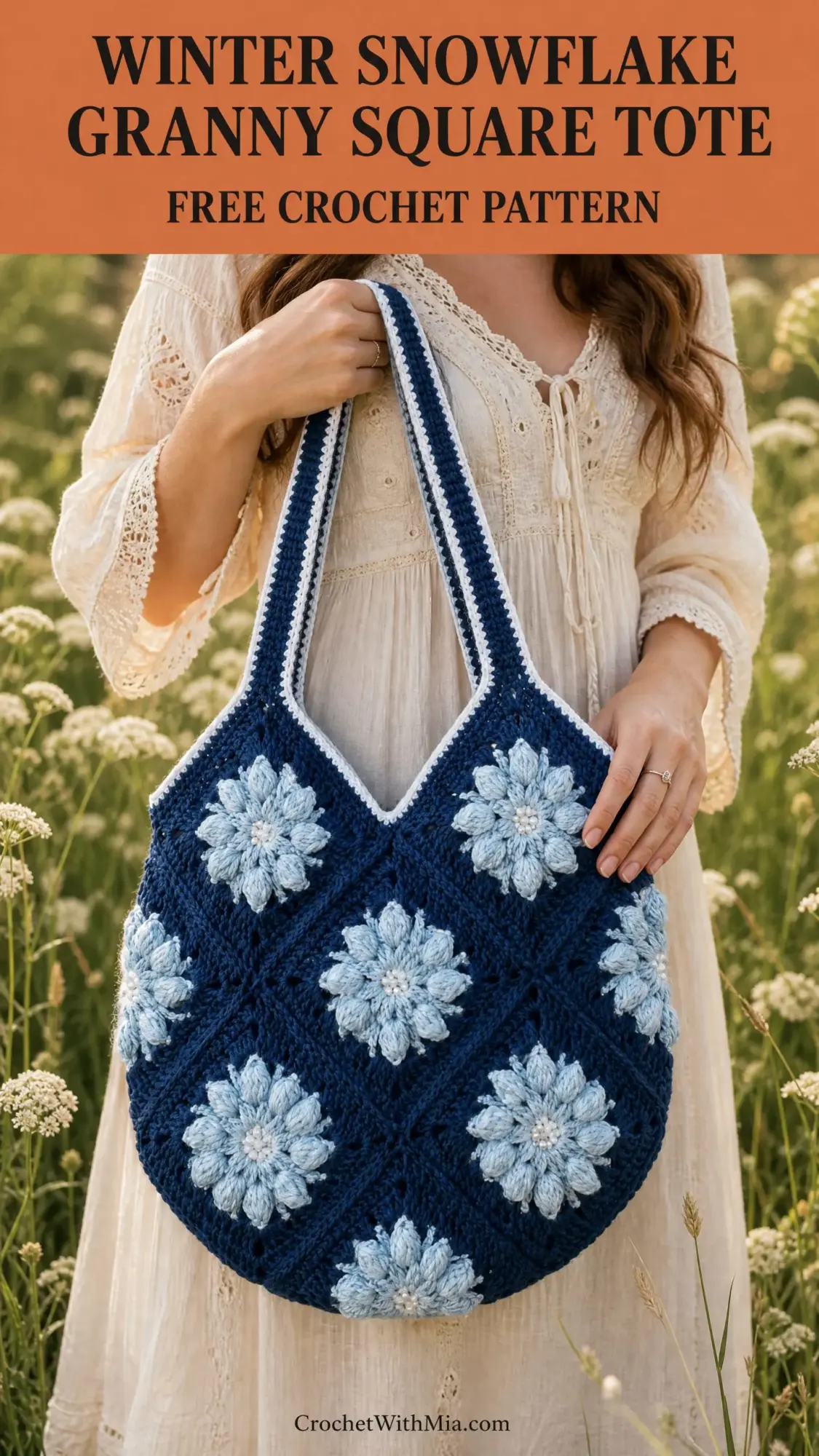 Winter Snowflake Granny Square Tote Free Crochet Pattern