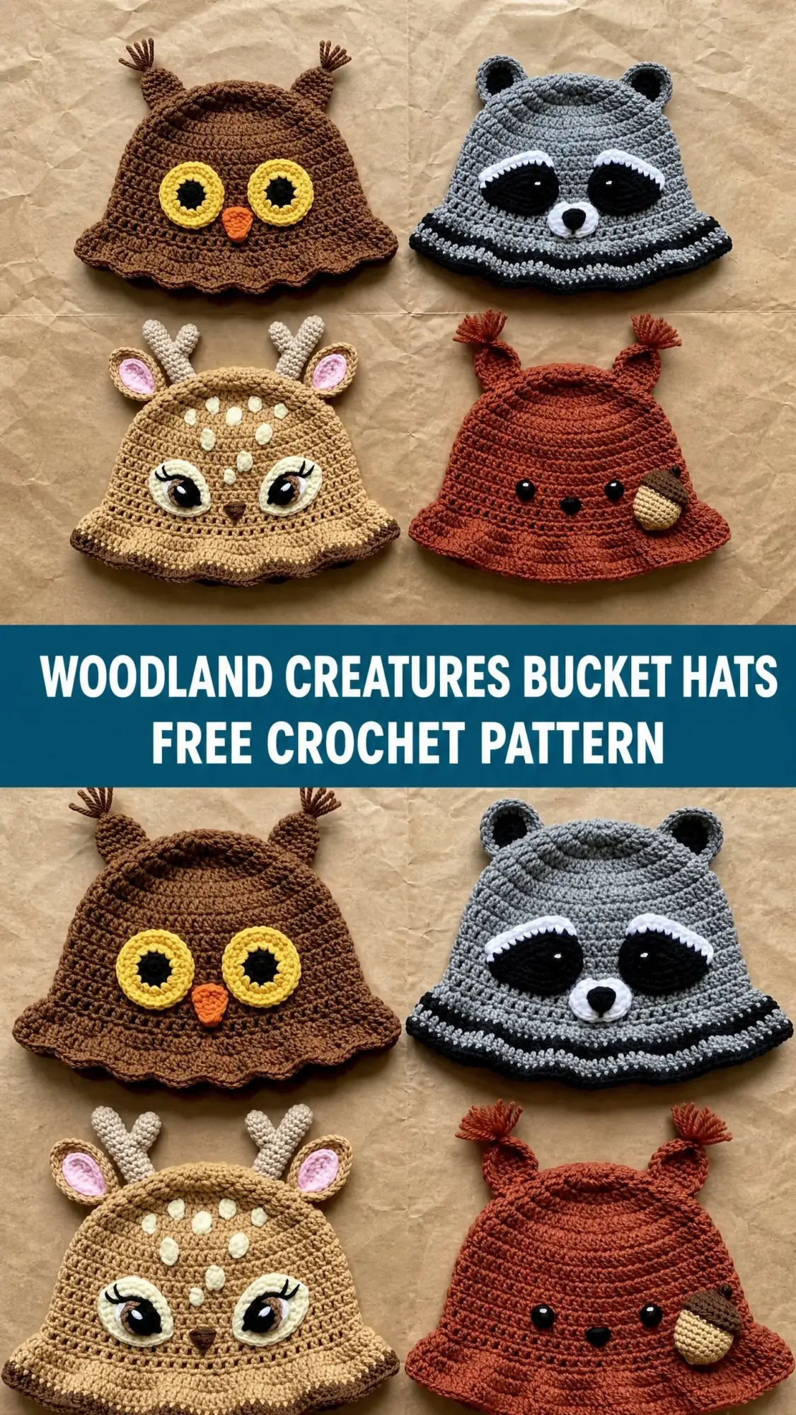 Woodland Creatures Bucket Hats Free Crochet Pattern
