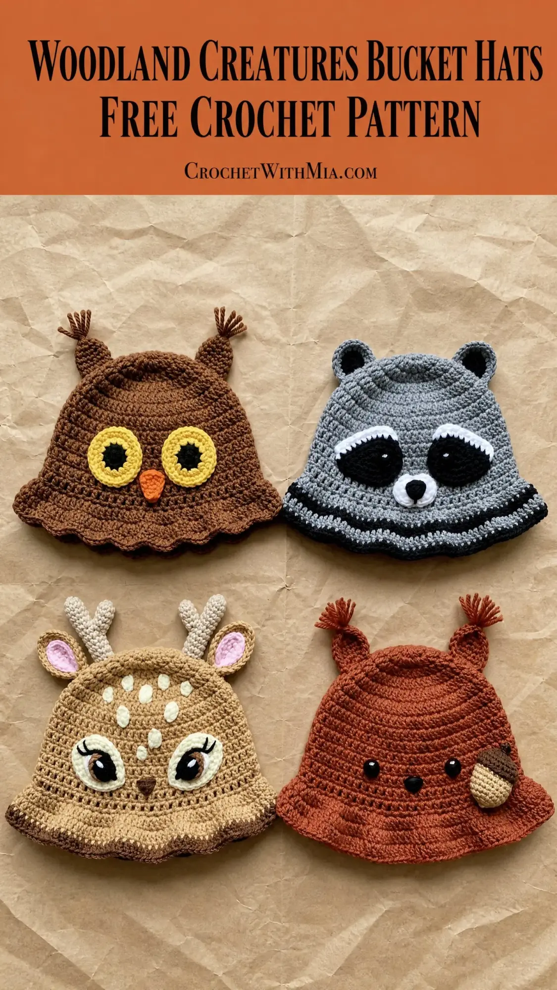 Woodland Creatures Bucket Hats Free Crochet Pattern