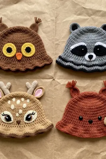 Woodland Creatures Bucket Hats Free Crochet Pattern